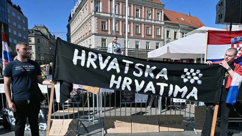 First protest in Zagreb on Ban Josip Jelacic Square 12